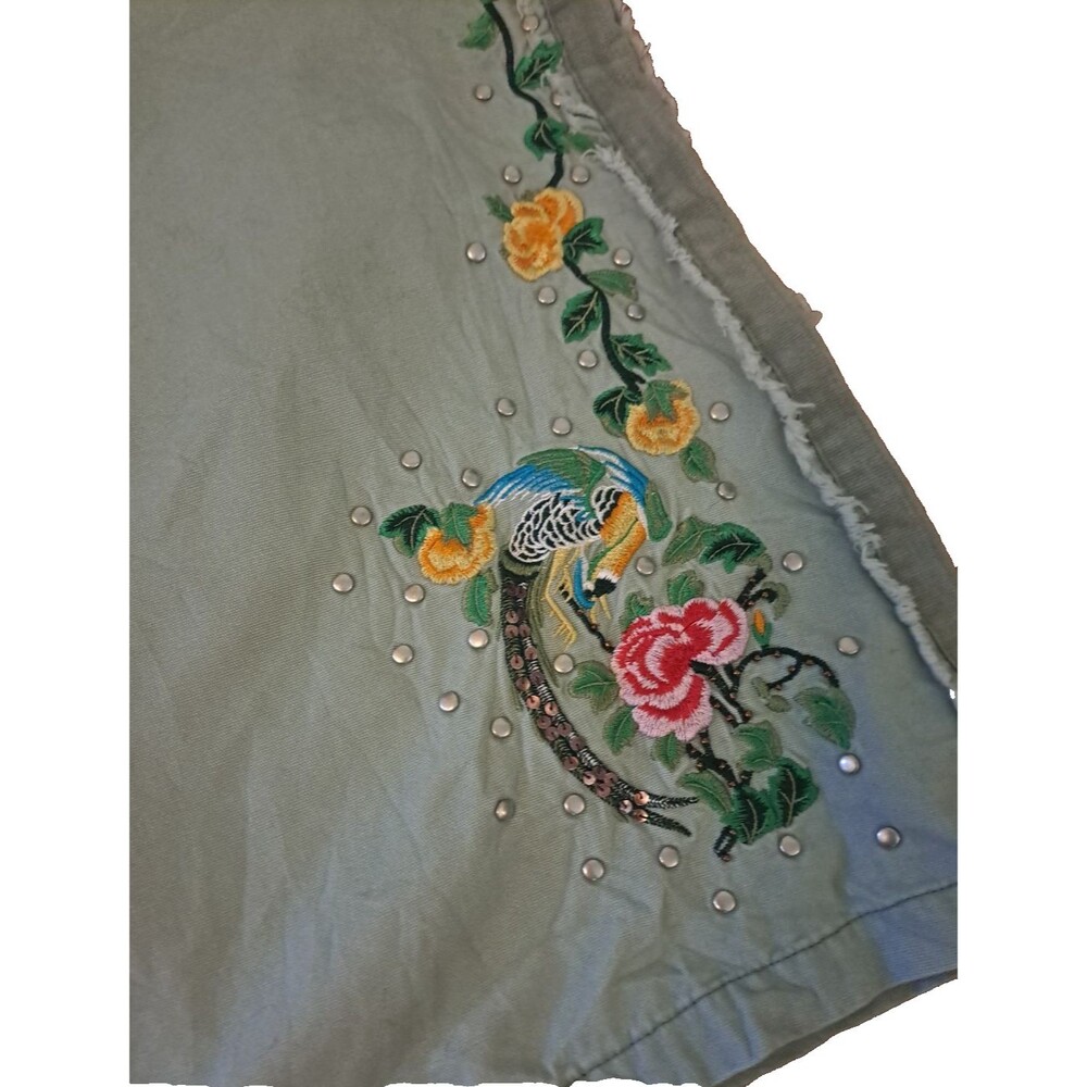 Embroidered Wide-Leg Crop Pants - Sage Green - Picture 2 of 8